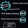 Full body waxing $65 Limted time deal (women only)