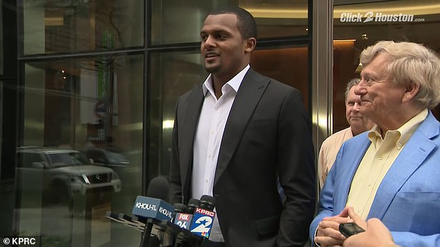 NFL quarterback Deshaun Watson, 26, smiled after a grand jury declined to charge him based on nine criminal complaints of sexual assault on Friday