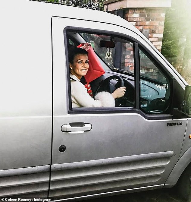 Coleen was also seen driving a van full to the brim with wrapped Christmas presents in another fun photo