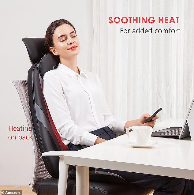 Fitting discreetly into any office chair, the Snailax massager cushion aligns the back by supporting it as you sit. Activate the heat function and massage nodes throughout the day for some extra pain relief as you work