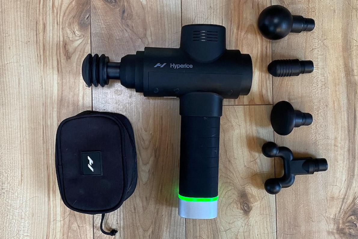 Hyperice Hypervolt 2 Pro - Product Layout with Attachment Heads