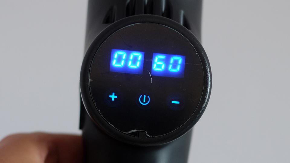 The rear of the Hirix massager, showing the LCD display.